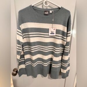 Puma Women's Striped Crewneck Sweater - Gray and White